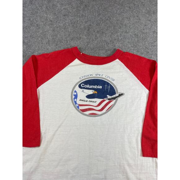 NASA Other - Vtg 80s NASA T Shirt Mens L White Raglan Sleeve Johnson Space Center Columbia